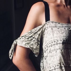 Cold shoulder tank ethnic black print